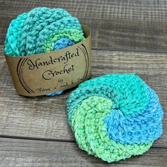 Handcrafted Crochet Spiral Tawashi Scrubbies Set Cotton Yarn Handmade Knit - Picture 1 of 6